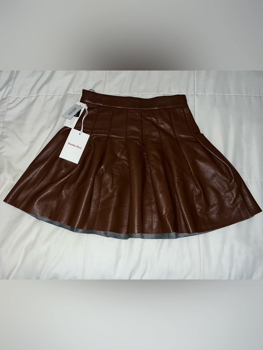 Aritzia’s Sunday Best Dark Brown Faux Leather Mini Skirt, Size 2